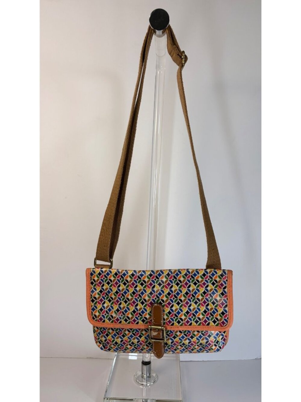 Fossil Keyper Crossbody Bag Coated Canvas Circle Geometric Multicolor Patterned